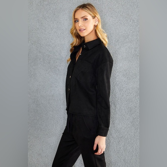 (35703-SUE-ROY) BUTTON UP COLLARED SUEDE JACKET WITH FRONT POCKETS - Picture 5 of 5